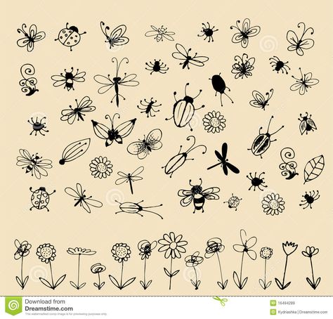 Insect Sketch Collection For Your Design Royalty Free Stock Images ... Insect Sketch, Things Sketch, Bugs Drawing, Doodle Inspiration, Animal Icon, Bullet Journal Doodles, Simple Doodles, Doodle Drawings, Your Design
