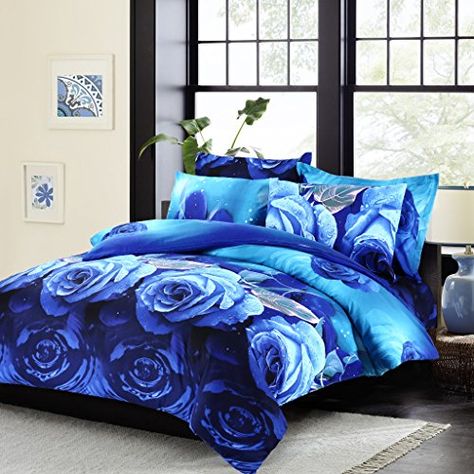 Swanson Beddings Blue Roses 3-Piece Bedding Set: Duvet Cover and Pillow Shams (King) Hotel Bedding Sets, Blue Bedding Sets, Roses Blue, Microfiber Bedding, Fitted Bed Sheets, Full Duvet Cover, California King Bedding, King Bedding Sets, Queen Bedding Sets