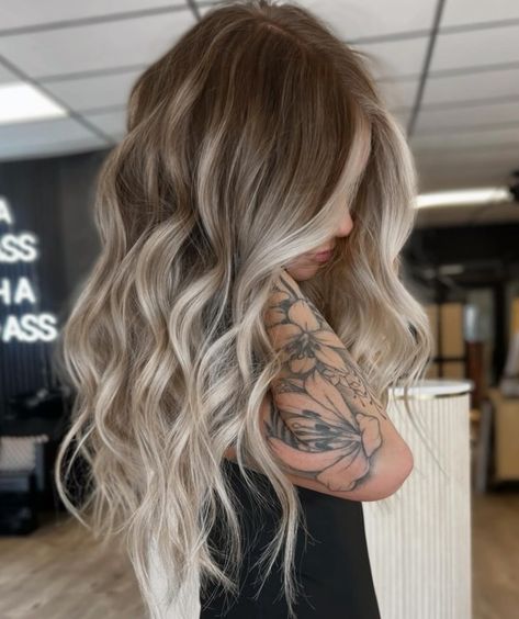 Silver Blonde Balayage for Light Brown Hair Balayage, All Over Blonde With Root Tap, Blonde Balayage On Long Hair, Melted Root Balayage, Icy Blonde With Root Melt, Blonde Balayage On Light Hair, Bleach Blonde Balayage Dark Roots, Long Icy Blonde Hair With Shadow Root, Drop Root Blonde Balayage