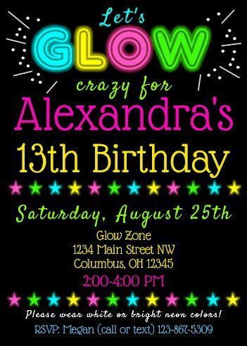 Glow Birthday Party Ideas, Glow Birthday Party Invitations, Neon Sweet 16, Neon Birthday Cakes, Neon Dance Party, Glow Theme Party, Neon Cakes, 14th Birthday Party Ideas, Birthday 12