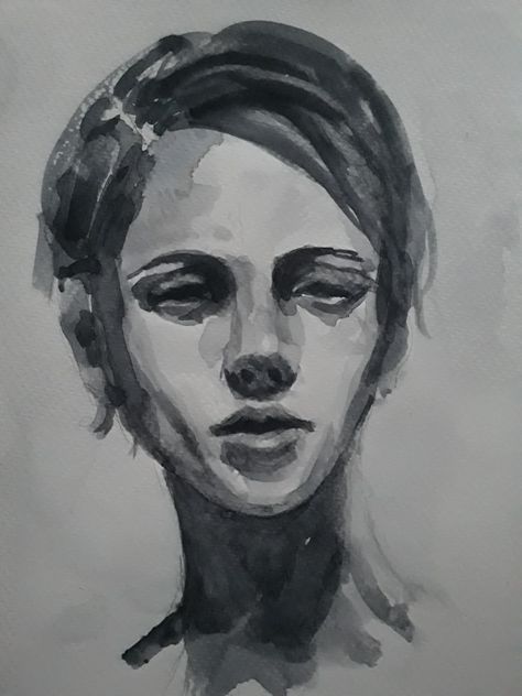 Lesley Hill UK, monochrome watercolour portrait How I Paint Faces Watercolour, Monochrome Portrait Drawing, Black And White Watercolor Portrait, Monochrome Watercolor Portrait, Watercolour Refrence, Monochrome Portrait Painting, Easy Portrait Painting, Watercolour Faces, Watercolour Face