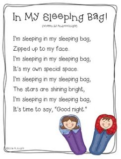Creating Readers and Writers: Let's Go Camping! Sleeping Bag Craft, Camping Preschool, Camping Theme Preschool, Free Poems, Camping Crafts For Kids, Camp Read, Camping Classroom, Campfire Songs, Camp Songs