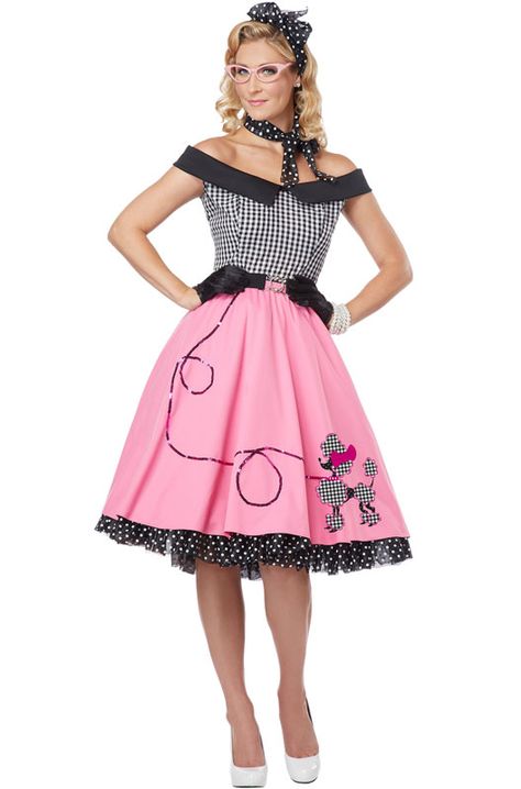 Nifty 50's Adult Costume - Pure Costumes Poodle Skirt Halloween Costume, Rock N Roll Costume, Girls Poodle Skirt, Poodle Skirt Costume, 1950s Fancy Dress, Poodle Dress, Teacher Dress, 50s Costume, Ladies Fancy Dress
