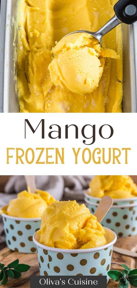 Diy Yogurt Ice Cream, Yoghurt Desserts Easy Recipes, Frozen Yoghurt Recipe Ice Cream Maker, Frozen Yogurt Flavors, Mango Yogurt Ice Cream, Mango Greek Yogurt Ice Cream, Frozen Mango Sorbet, Ice Cream Made With Yogurt, Things To Make With Frozen Mango