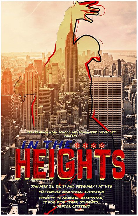 In The Heights Aesthetic, In The Heights Poster, Graphic Posters, Dorm Posters, Personal Aesthetic, Manuel Miranda, Theatre Poster, Broadway Theatre, The Heights