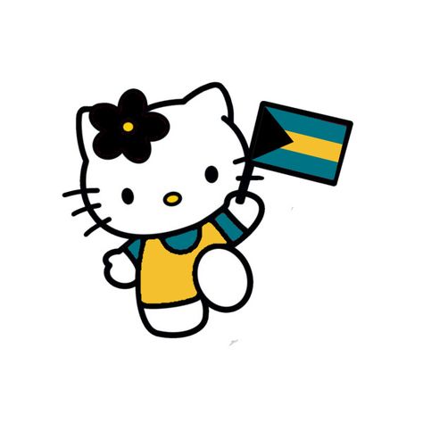 Kawaii, Hello Kitty Jamaica, Cuban Hello Kitty, Jamaican Hello Kitty, Hello Kitty Holding Flag, Bahamian Flag, Caribbean Countries, Bahamas Flag, Tufting Diy