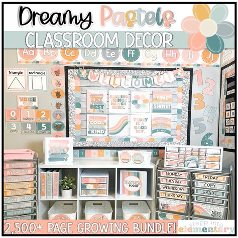 Pastel, Pastel Retro Classroom, Pastel Colors Classroom Theme, Calm Pastel Classroom, Elementary Classroom Color Scheme Ideas, Pastel Teacher Classroom, Classroom Decor 2024-2025, Modern Calm Color Classroom, Pastel Color Classroom Theme