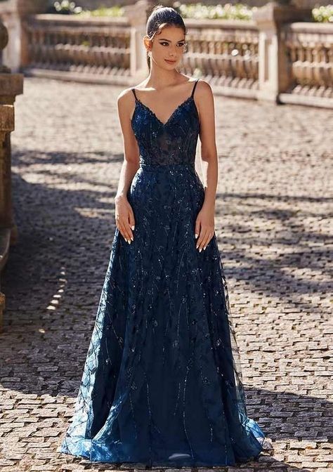 V Neck Lace Prom Dress, Prom Dress With Appliques, Acotar Prom Dress, Cool Toned Prom Dress, Steel Blue Prom Dress, Deep Blue Prom Dresses, Prom Dresses For Fat People, Black Blue Prom Dress, Home Made Prom Dress