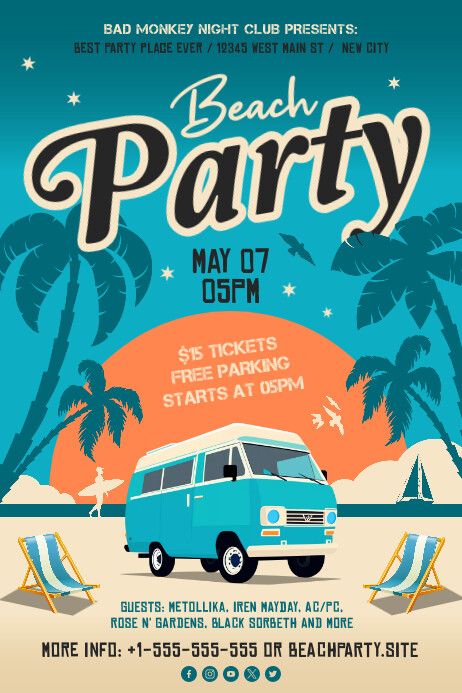 Beach Party Poster Retro Beach Party Theme, Bohemian Poster Design, Bazaar Poster Design, Beach Party Graphic Design, Retro Ads Poster, Retro Beach Poster, Summer Party Poster Design, Beach Design Graphic, Summer Event Poster