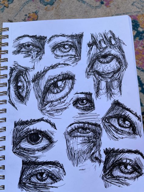 Art Inspiration Drawing Eyes, Drawing For When Your Bored, Bored Sketches Doodles, Grunge Art Eyes, Grunge Drawing Aesthetic, Grunge Eyes Drawing, Things To Sketch When Bored, Aesthetic Art Dark, Bored Sketch