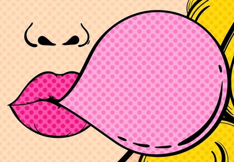 Bubble Gum Illustration, Gum Illustration, Lips Illustration, Pop Art Lips, Pop Art Images, Bubblegum Pop, Posca Art, Pop Art Design, Pop Art Painting