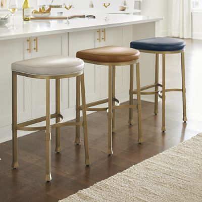 Gianna Embroidered Armchair | Grandin Road Upholstered Kitchen Stools, Under Counter Stools, Art Deco Counter Stool, Backless Kitchen Stools, Backless Counter Height Bar Stools, Bar Height Bar Stools, Backless Counter Stools Kitchen Island, Cool Bar Stools Modern, Narrow Bar Stools
