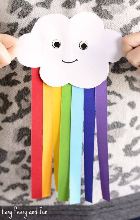 Smiling Cloud with Rainbow | Fun Family Crafts Belem, Rainbow Crafts Kids, Kids Crafts Toddlers, Quick Crafts, Aktivitas Montessori, Rainbow Crafts, Googly Eyes, Family Crafts, Pole Barn Homes