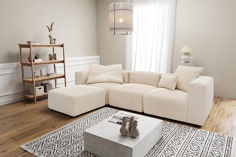 DOMO. collection Malia Corner Sofa L Shape 4 Modules Sofa Couch Beige 301 x 193 cm Cord Sofa, Pallet Couch, Sofa Beige, Muebles Living, Modul Sofa, Beige Sofa, Types Of Sofas, White Living Room, Living Room Set