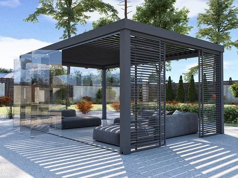 Download the catalogue and request prices of Slope By cta tende, aluminium pergola with adjustable louvers Waterproof Gazebo, Design Per Patio, Garden Awning, Luxury Landscaping, Modern Pergola, Aluminum Pergola, Metal Pergola, Pergola Design, Pergola Canopy