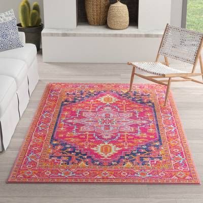 Christophe Blooming Pink/Orange Area Rug Dorm Ideas, Babe Cave, Persian Motifs, Rose Orange, Yellow Bedroom, Yellow Area Rugs, Polypropylene Rugs, Pink Area Rug, Living Room Area Rugs