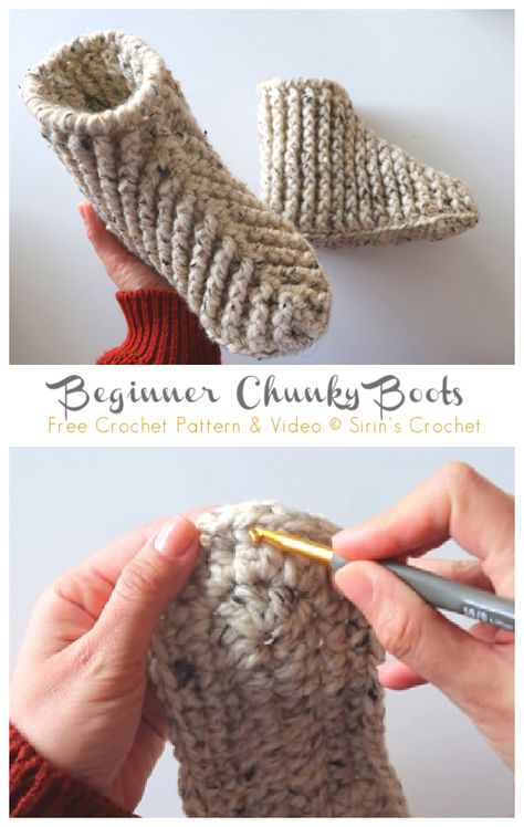 Crochet House Boots, Crochet Slippers Chunky Yarn Free Pattern, Crochet Slippers Chunky, Crochet Boot Slippers Free Pattern, Crochet Boots Free Pattern Women, Slipper Boots Crochet Pattern Free, Chunky Crochet Slippers Free Pattern, Chunky Knit Slippers Free Pattern, Chunky Crochet Slippers