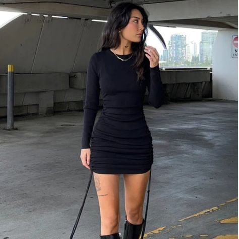 MILITARY MINDS LONG SLEEVE MINI DRESS BLACK Long Sleeve Black Mini Dress Outfit, Short Black Dress Long Sleeves, Black Long Sleeve Mini Dress, Hollywood Dress, Polly Dress, Plunge Dress, Fitting Dress, Mini Dress Black, Long Sleeve Short Dress