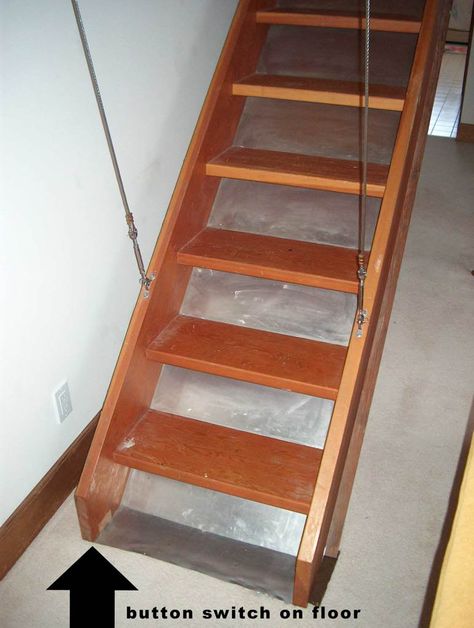 retractable attic staircase. Retractable Stairs, Garage Stairs, Slanted Walls, Attic Staircase, Garage Attic, Attic Ladder, Attic Closet, Attic Window, Attic House