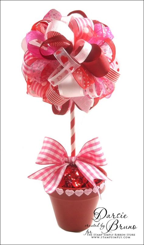 Valentine Topiary, Ribbon Topiary, Valentine Ribbon, Ribbon Store, Ribbon Ideas, Valentines Day Treats, Sweet Valentine, Valentine Wreath, Crafting Ideas