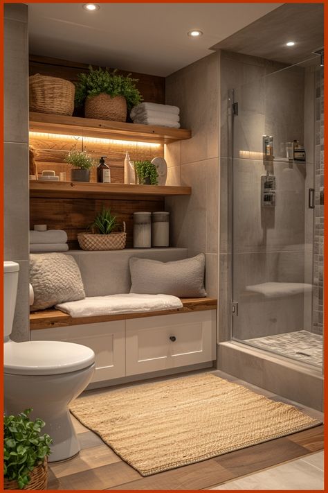 Bathroom Decor Ideas: Get Inspired! Cute Cozy Bathroom Ideas, Nature Theme Bathroom Ideas, Cosy Bathroom Decor, Earthy Bathroom Tile Ideas, Color Schemes Bathroom Ideas, Bathroom Ideas Square Room, Neutral Rustic Bathroom, Earthy And Warm Interior Design, Cute Minimalist Bathroom