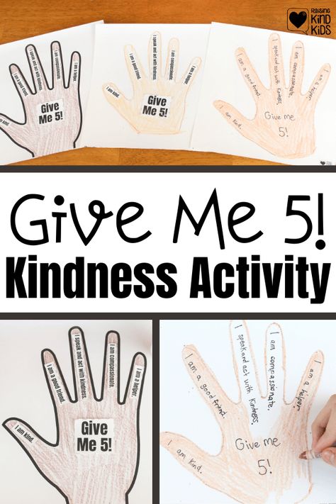 Use this Give Me 5 Kindness Activity with kindness affirmations and a kindness ePoster to add to your SEL curriculum and character education. These activities are helpful reminders for kids to be kind. Grab this kindness printable from Coffee and Carpool now! Acts Of Kindness Crafts For Preschool, Acts Of Kindness Preschool Activities, Courage Activities For Preschool, Caring Activities For Kids, Generosity Activities For Kids, Kindness Activities For Kindergarten, Inclusion Activities For Kids, Sel Projects, Positive Affirmation Activities