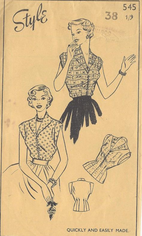 1950s-Vintage-Sewing-Pattern-B38-BLOUSE-R995-261219212556 Vintage 1950s Dresses, Vintage Blouse Pattern, 50s Patterns, 1950s Blouse, Makeup History, 1950s Sewing Patterns, Sew In Weave, Scale Pattern, Pattern Inspiration