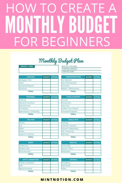 How to create a budget for beginners. Follow these 6 easy steps to help you build a successful monthly budget. No matter what your income level, you need a budget. This can help you save more money, pay off debt faster, and reach your goals. Includes a free printable debt payoff goal worksheet. Monthly budget template. How To Do A Monthly Budget, How To Plan A Budget, Budgets For Beginners Printables, Creating A Budget Free Printables, Monthly Budget To Pay Off Debt, Household Budget Template Free Printable, Create A Budget For Beginners, How To Create A Monthly Budget, How To Budget When You Get Paid Monthly