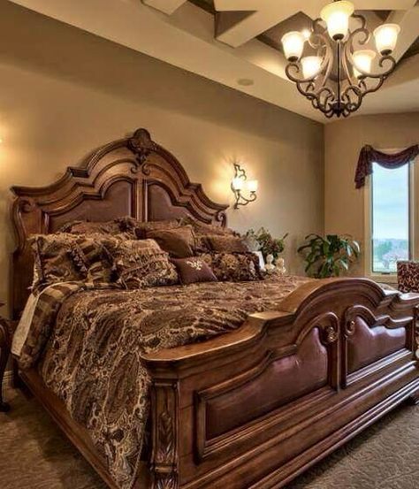 Elegant Beds, Victorian Beds, Bedroom Classic Design, Luxury Wooden Bed, Closet Bed, Michael Amini, Wooden Bed Design, Wood Bedroom Furniture, Traditional Bed