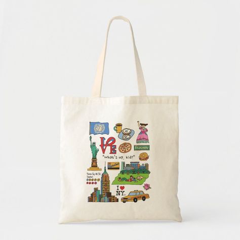 New York Gift Ideas, New York Tote Bag, Ceramic Souvenir, New York Illustration, New York Tote, Lanyard Design, City Tote Bag, Bag Painting, Lanyard Designs