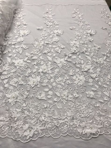 White Lace Material Fabrics, Tela, Lace Fabric Texture, Princess Flower, Bridal Lace Fabric, Floral Wedding Dress, White Princess, Lace Material, Wedding Fabric