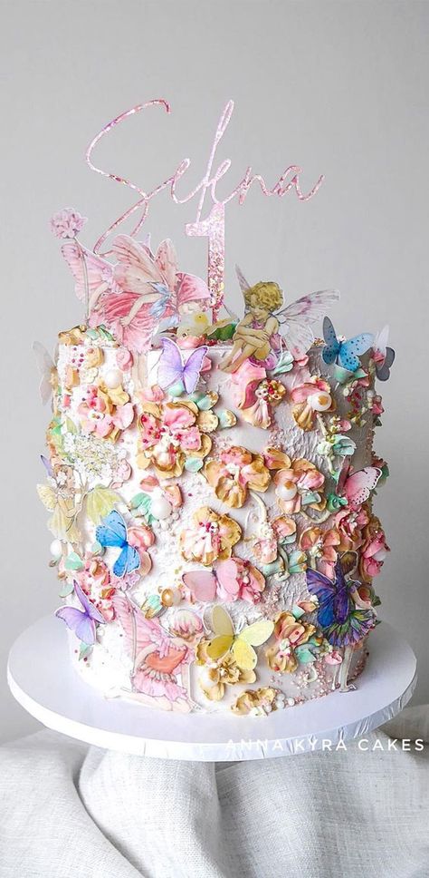 Enchanted First Birthday, Fairytale Birthday Cake, Pretty Cake Decorating, Cake Bridal Shower, Fairy Garden Cake, Mystical Fairy, Girls First Birthday Cake, Whimsical Party, Cake Graduation