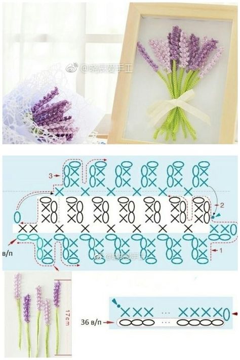 Crochet Lavender Flower Tutorial Appliques Au Crochet, Crochet Leaf Patterns, Crochet Bouquet, Crochet Flowers Free Pattern, Yarn Flowers, Pola Amigurumi, Crochet Jewelry Patterns, Mini Crochet, Crochet Plant