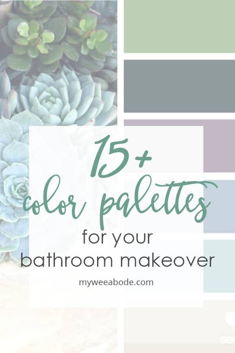 Creating a color palette for a room makeover is a great way to start with your designs and plans.  These bathroom color schemes will inspire you with a palette for your mood board. #myweeabode #moodboard #colorpalettes Washroom Color Ideas, Bathroom Colour Inspiration, Bathroom Decorating Ideas Colors Schemes, Low Cost Bathroom Ideas, Color Scheme For Bathroom, Color Palette Bathroom Colour Schemes, 2023 Bathroom Colors, Blue Bathroom Color Palette, Bathroom Themes Colors