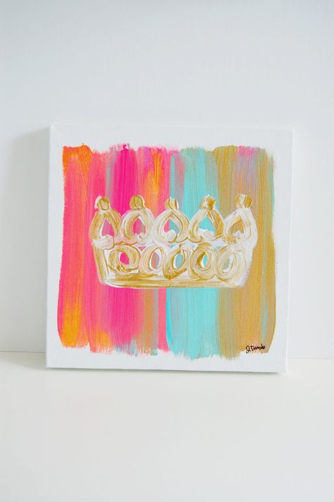Crown Canvas Painting, Crown Painting Canvases, Canvas Quotes Painting, Quote Painting Ideas, Tiara Painting, Simple Things To Paint On Canvas, Kids Canvas Art Ideas, Paint Therapy, Crown Painting