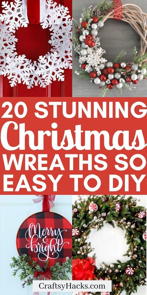 These beautiful Christmas wreaths are great christmas decor ideas to give a festive touch to your door. DIY Christmas wreaths are inexpensive and a fun DIY Christmas craft to make. Diy Cheap Christmas Wreath, Natal, Creative Christmas Wreaths Diy, Front Door Christmas Wreaths Diy, Wreaths For Front Door Diy Christmas, Cool Christmas Wreaths, Christmas Wreaths How To Make, Wreath Crafts Christmas, Cute Christmas Wreaths Diy