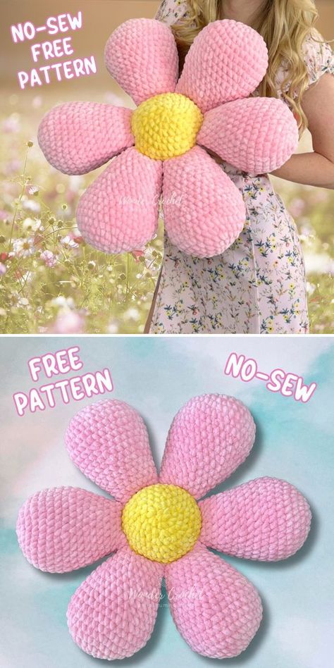 Amigurumi Patterns, Crochet Daisy Pillow Pattern Free, Amigurumi Crochet Patterns Free, Crochet Plant Pillow, Flower Cushion Pattern, Flower Pillow Pattern, Easter Crochet Patterns Free, Crochet Pillow Patterns Free, Spring Crochet