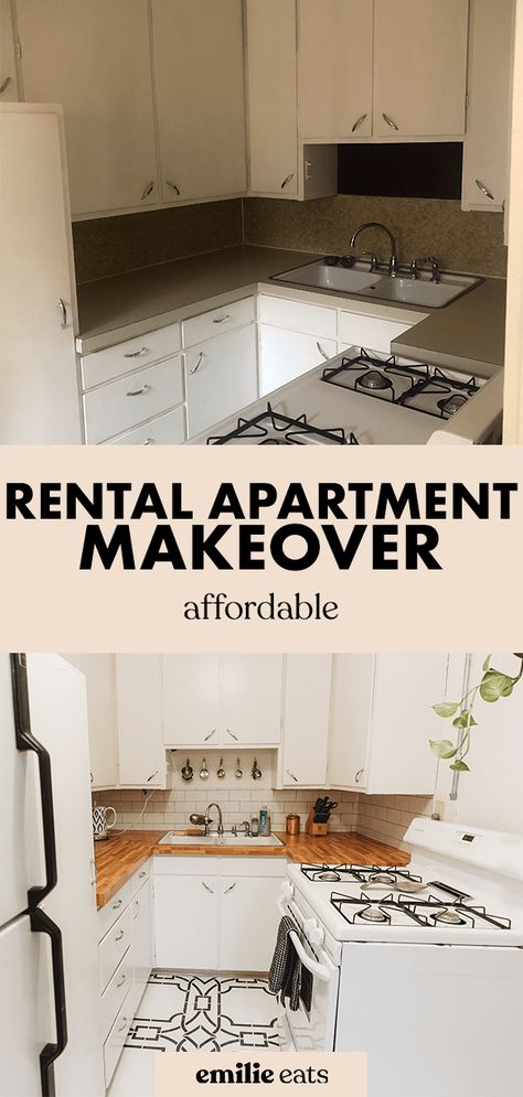 Apartment Renovation Rental, How To Decorate Old Apartment, Bathroom Decorations Themes, Update Apartment Kitchen, Ideas For Renters Decorating, Boho Apartment Kitchen Ideas, Easy Rental Home Upgrades, Modern Home Decor On A Budget, No Damage Apartment Decor