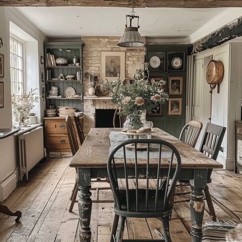 Cosy Cottage Dining Room, English Farmhouse Dining Room, English Countryside Aesthetic House Interior, Large Dining Room Layout, English Cottage Family Room, Cozy English Living Room, Country Cottage Dining Room, Countryside Dining Room, English Farmhouse Interiors