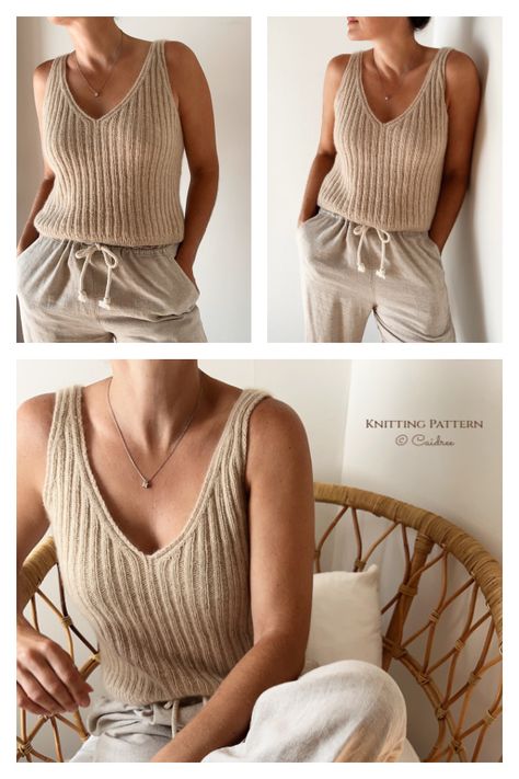 Remi Camisole Top Knitting Pattern - Knitting Pattern Boho Knitted Top, Knit Ribbed Tank Top Pattern, Pajama Knitting Pattern, Ladies Tank Top Knitting Pattern, Knitted Cami Top, Free Knitting Top Pattern, Free Top Knitting Pattern, Knit Blouse Pattern Free, Knitting Tank Top Pattern Free