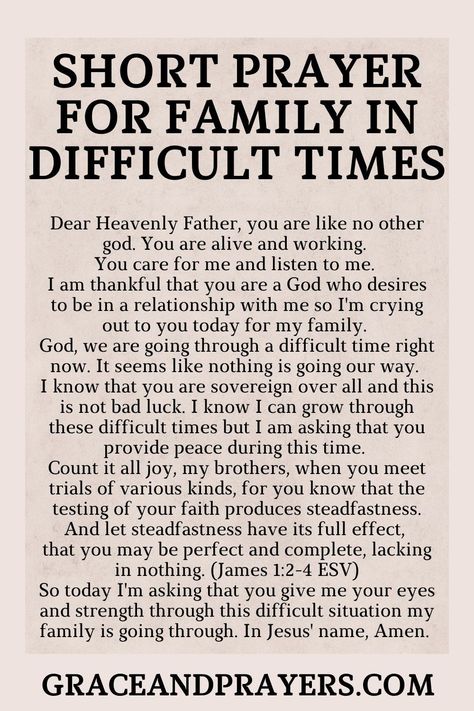 Are you seeking prayers for family in difficult times? Then we hope you can use these 5 loving prayers to bring your struggles up to God! Click to read all prayers for family in difficult times. Prayers For Tough Times Strength, Prayer For Difficult Situations, Prayers For Difficult Times Families, Prayer For Family Conflict, Prayers For Family Hard Times, Bible Essentials, Prayers For Family, Prayer For Loved Ones, Prayer For Difficult Times