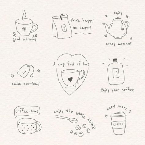 Organisation, Coffee Cartoon Cute, Time Doodle, Peach Ring, Ryn Frank, Doodle Journal, Cross Embroidery Designs, Coffee Doodle, Coffee Cartoon