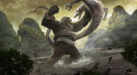 Giant Monster Concept Art, King Kong Skull Island, Giant Monster Movies, Kong Skull Island, Godzilla King Of The Monsters, King Kong Vs Godzilla, Kong Godzilla, Kaiju Art, Art Animation