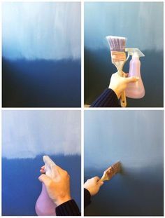 Detail Arsitektur, Wall Painting Techniques, Ombre Wall, Painting Walls, Diy Wall Painting, Wall Paint Designs, Decor Minimalist, Blue Ombre, Wall Treatments