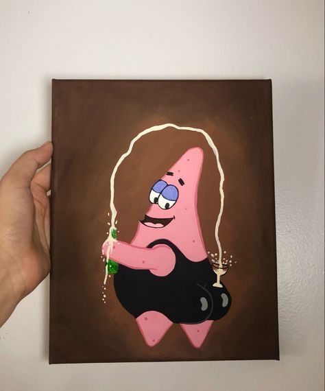 Spongebob Funny Paintings, Tela, Bad Paintings Funny, Goofy Painting Canvas, Inappropriate Painting Ideas, Funny College Paintings, Crazy Canvas Painting, Funny Mini Canvas Painting, Funny Acrylic Painting Ideas