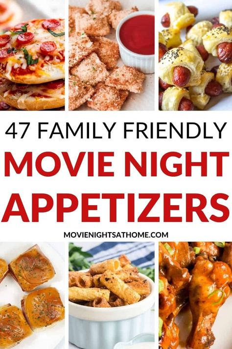 We've found the best movie night appetizers and delicious snacks for your next family movie night! These simple recipes and finger foods are a fun way to take a night at home to a whole new level! Appetizer Movie Night, Essen, Appetizers For Movie Night, Finger Foods For Dinner Families, Movie Night Appetizers Easy Recipes, Savory Movie Night Snacks, Family Night Snacks, Family Night Food, Sleepover Appetizers