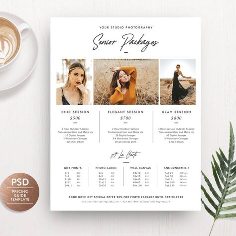 Photo Packages Pricing, Senior Photo Packages, Photographer Price List Design, Price List Design Photography, Package Price List Design, Senior Photography Pricing Guide, Price Package Design, Pricing Sheet Design, Product Price List Design