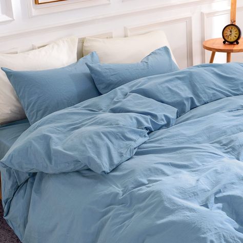 PRICES MAY VARY. 100% Cotton 【100% Washed Cotton, Breathable, Keep Shape and Softness after Every Wash】: This duvet cover set is made of 100% washed cotton.It is breathable, keep you cool in the summer and dry and warm in the winter; durable and soft, high density fabric keep duvet cover's shape and softness after every wash. 【Natural Color, Wrinkled Textured, Linen Feel Duvet Cover Create a Cozy Bedroom Environment】: NEXHOME PRO this series duvet cover set main features is natual. Elegent solid Purple Duvet Cover, Bed Comforter, Room Vibes, Blue Bedding Sets, 100 Cotton Duvet Covers, Blue Duvet Cover, Accent Chairs For Sale, Bedding Stores, Cotton Duvet Cover