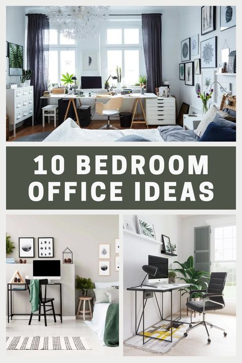 Whether you're working from home or just need a space to study, these 10 bedroom office ideas will help you make the most out of your limited space. From compact workstations to hidden storage solutions, these ideas are perfect for small spaces and will make your bedroom office feel spacious and cozy. #smallworkspaceideas #bedroomofficemakeover #workspaceinspiration #productivitytips #organizedhome Small Work Space Ideas Bedrooms, How To Create Office Space In Bedroom, Bedroom And Working Space, Bedroom Office Interior Design, Grey Bedroom Office Combo, Office Bedroom Layout Ideas, Small Bedroom With Office Ideas, Lounge Bedroom Ideas Small Spaces, Small Apartment With Office Space