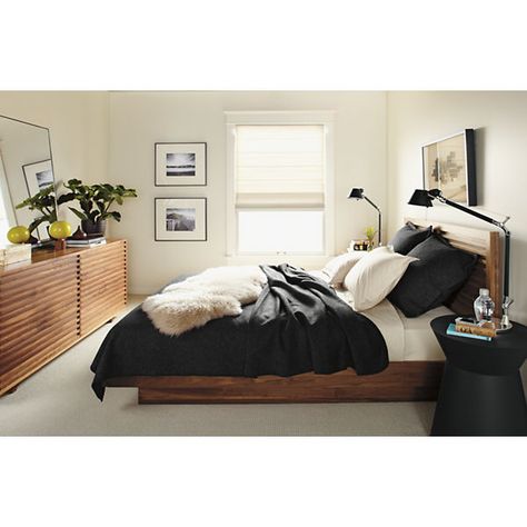 Washable Wool Blanket & Sham - Moro Bedroom in Walnut - Bedroom - Room & Board $219 ($79 each sham) Bedroom Sets, Minimalist Bedroom, Persona Design, Modern Bedroom Furniture, Simple Bedroom, Room Board, Small Rooms, My New Room, Small Bedroom